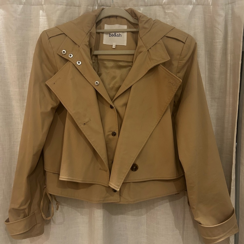 ba&sh Cropped Hooded Trench Jacket in Beige - Picture 3 of 9